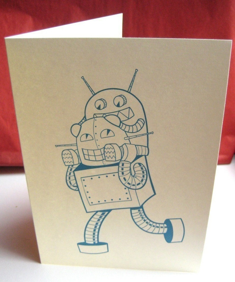 Robot Dad card Father's day card, blank robot notecards, blank greeting card, robot family card, robot greeting card, card for new dad image 2