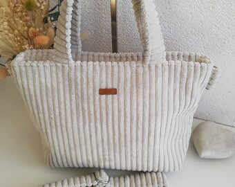 Cordshopper, Shopper, Handtasche creme, waschbar