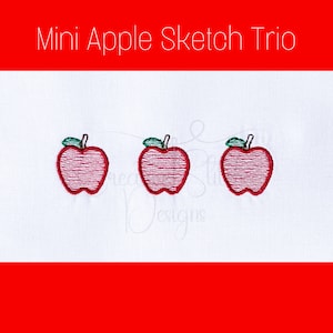 Apple Sketch Trio Embroidery Design: Vintage Back to School (Digital Download)