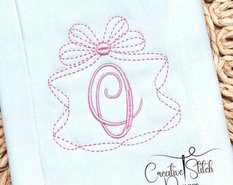 Bow Bean Stitch Embroidery Frame: Vintage Monogram (Digital Download)