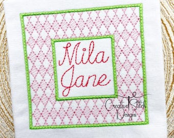 Monogram Sketch Frame , Diamond Sketch Monogram Frame with Satin Border, Machine Embroidery Monogram Frame, Creative Stitch Des