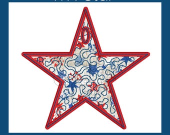 Motif de broderie Machine matelassé ITH étoile pour sac (téléchargement numérique), ornement étoile patriotique dans le cerceau, 4 x 4 5 x 7 6 x 10 8 x 8, breloque couronne