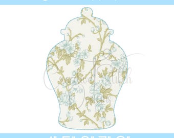 Motif de broderie machine appliqué pot de gingembre, broderie grand-millénaire, haricot point, vintage