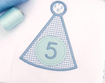 Appliqué de chapeau d'anniversaire, broderie machine, bordure en satin, téléchargement numérique