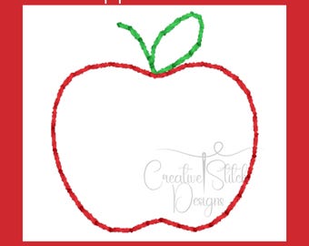 Mini motif de broderie machine avec contour au point de haricot pomme, fichier de broderie scolaire, téléchargement numérique, rentrée des classes