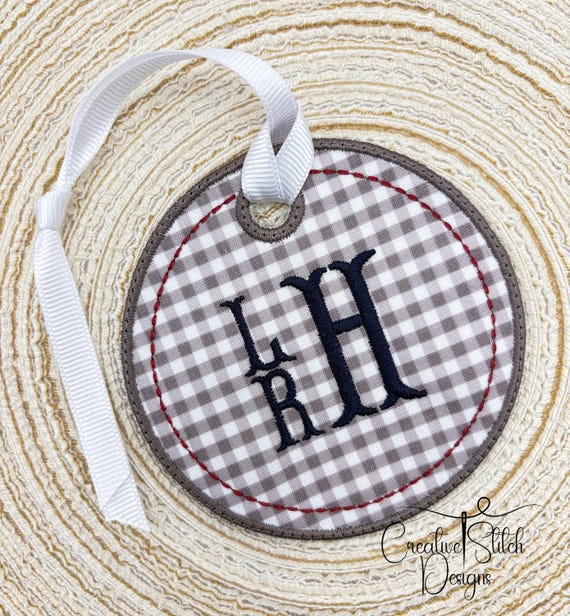 In The Hoop Bag Tag machine embroidery file, Luggage Tag embroidery design pattern, Creative Stitch Designs, ITH Bag Tag or Luggage Tag