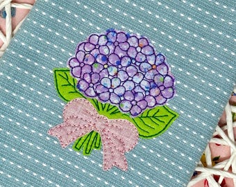 Motif de broderie machine fleurs d'hortensias et noeud appliqué, broderie vintage, téléchargement numérique, 4 tailles