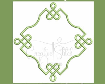 Motif de broderie machine Diamond Scroll Satin Border Monogram Frame, téléchargement numérique