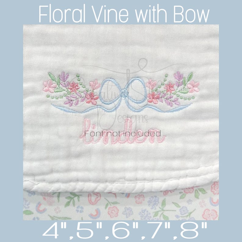 Blommig monogramram med rosett Maskinbroderidesign av Creative Stitch Designs, Vintage Embroidery, Flowers and Bows Design bild 2