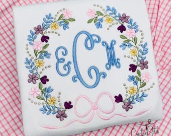 Motif de broderie floral vigne monogramme cadre : héritage vintage (téléchargement numérique)