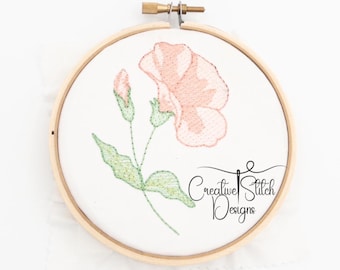 Diseño de bordado de flor de guisante de olor: Floral en acuarela (Descarga digital)