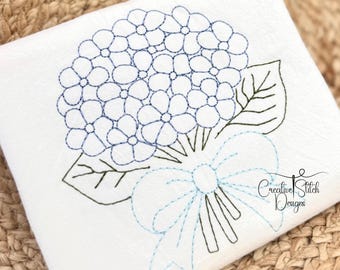 Motif de broderie machine fleurs d'hortensias et haricot noeud papillon, broderie vintage, téléchargement numérique, 4 tailles