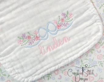 Floral Monogram Frame with Bow Machine Embroidery Design by Creative Stitch Designs, Vintage Embroidery, Flowers and Bows Design