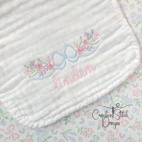 Floral Monogram Frame with Bow Machine Embroidery Design by Creative Stitch Designs, Vintage Embroidery, Flowers and Bows Design