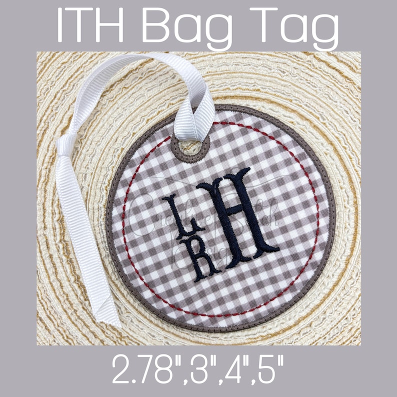 In The Hoop Bag Tag machine embroidery file, Luggage Tag embroidery design pattern, Creative Stitch Designs, ITH Bag Tag or Luggage Tag image 2