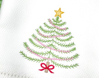 Vintage Christmas Tree with Bow Machine Embroidery Design (Digital Download)