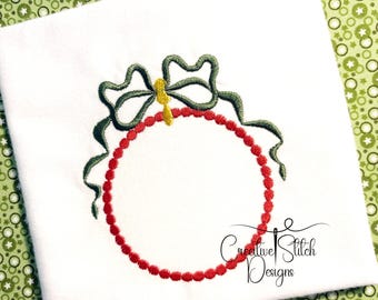 Satin Bow Pearl Frame: Monogram Machine Embroidery Design (Digital Download)