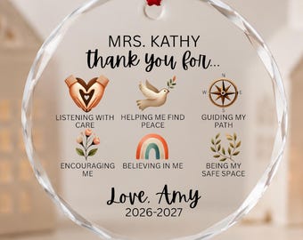 Personalized School Counselor Ornament, Counselor Appreciation Gift, Crystal Glass Thank You Ornament, Student to Counselor Christmas Gift