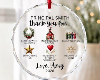 Personalized Principal Ornament, Principal Thank You Gift, Custom Crystal Glass Ornament, School Administrator Gift, Educator Keepsake