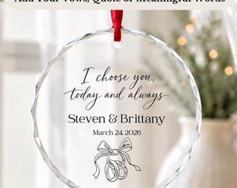 Custom Wedding Vow Ornament, Personalized Crystal Glass Keepsake, Wedding Vows Quote, Anniversary Gift, First Christmas Married