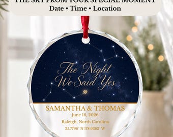Custom Star Map Ornament, Personalized Night Sky Crystal Glass Ornament, Wedding Engagement Anniversary Keepsake, Date Time Location Gift