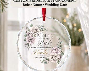 Mother of the Bride Ornament, Personalized Wedding Gift for Mom, Crystal Glass Wedding Keepsake, Thank You Mother of Bride Gift