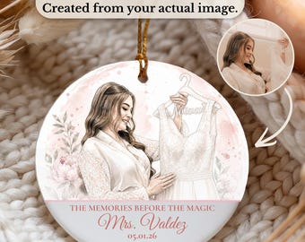 Custom Watercolor Bride Ornament, Personalized Bridal Portrait from Photo, Wedding Morning Keepsake, Bride to Be Gift, Wedding Day Ornament