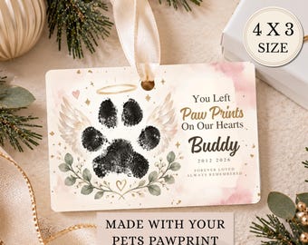 Personalized Pet Memorial Ornament, Custom Paw Print Christmas Ornament, Dog Loss Gift, Cat Memorial Ornament, Rainbow Bridge Keepsake