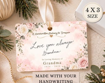 Personalized Handwriting Ornament, Memorial Handwriting Christmas Ornament, Custom 4x3 Sympathy Keepsake, In Loving Memory Gift