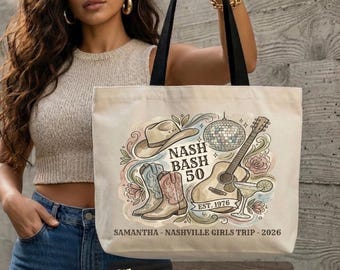 Nashville 50th Birthday Tote Bag, Nash Bash 50 Bag, Personalized Nashville Tote, 50th Birthday Girls Trip Bag, Custom Cosmetic Pouch Set