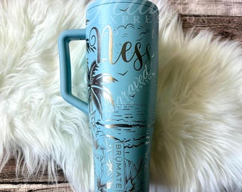 Engraved Brumate Era Tumbler: Custom Tropical Beach Design, Personalized Travel Drinkware