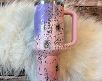 Laser Engraved Stanley Tumbler: Boho Floral Design - Rose Petal Motion