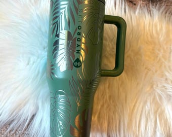 Sage HydroJug Traveler 40oz Engraved Tropical Leaf Tumbler, Monstera Plant Lover Cup, Personalized Jungle Gift for Her
