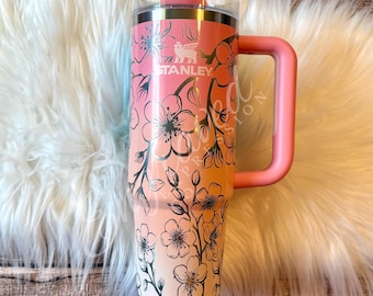 Laser Etched Stanley Quencher: Pink Mesa Sunset Cherry Blossom Tumbler