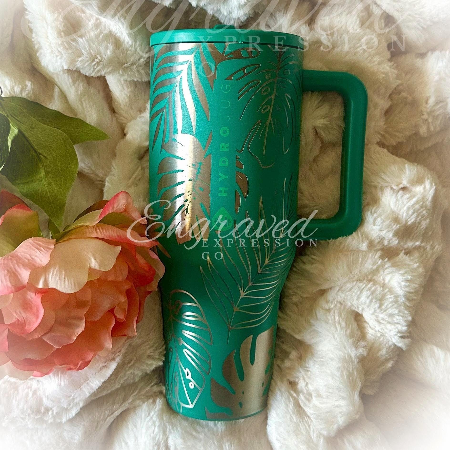 Engraved Hydrojug Traveler: Monstera Leaf Tropical Summer Drinkware