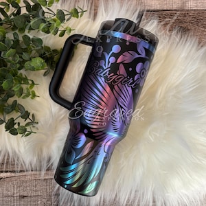 Engraved Stanley Tumbler Etched Black Chroma Stanley Hummingbird Flower Engraved Stanley Chroma Hummingbird Personalized Stanley Cup