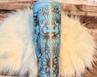 Personalized BrüMate Era Highland Cow Tumbler, Engraved Floral Highland Cow Cup, Custom Name Western Tumbler, Glacier BrüMate Gift