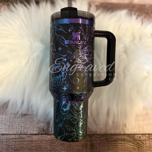 Engraved Stanley Quencher Black Chroma, Engraved Stanley Tumbler Chroma, Peony Flowers Tumbler Gift, Floral Peony Tumbler, Personalized Cup