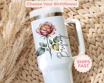 Choisissez votre verre de naissance personnalisé 40 oz, tasse nominative florale aquarelle, verre de fleur de naissance personnalisé, cadeau de fleur de naissance pour elle