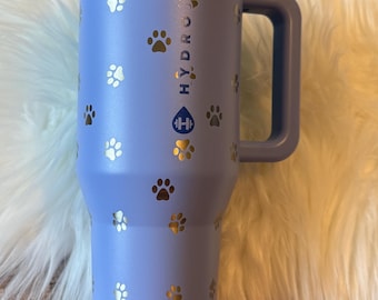 Gobelet HydroJug Traveler 40 oz gravé empreinte de patte pervenche, tasse personnalisée pour maman chien, cadeau pour amoureux des animaux de compagnie, tasse animal personnalisée