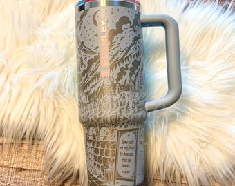 Engraved Stanley Quencher, Wizard School Tumbler, Magical Castle Cup, Fantasy Book Lover Gift, Personalized Wizard Tumbler, 40oz Engraved Cu