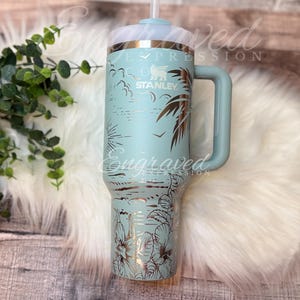 Laser Engraved Stanley Quencher Hawaiian Stanley Beach Tumbler Palm Tree Engraved Tumbler Tropical Ocean Stanley Gift Summer Stanley Gift