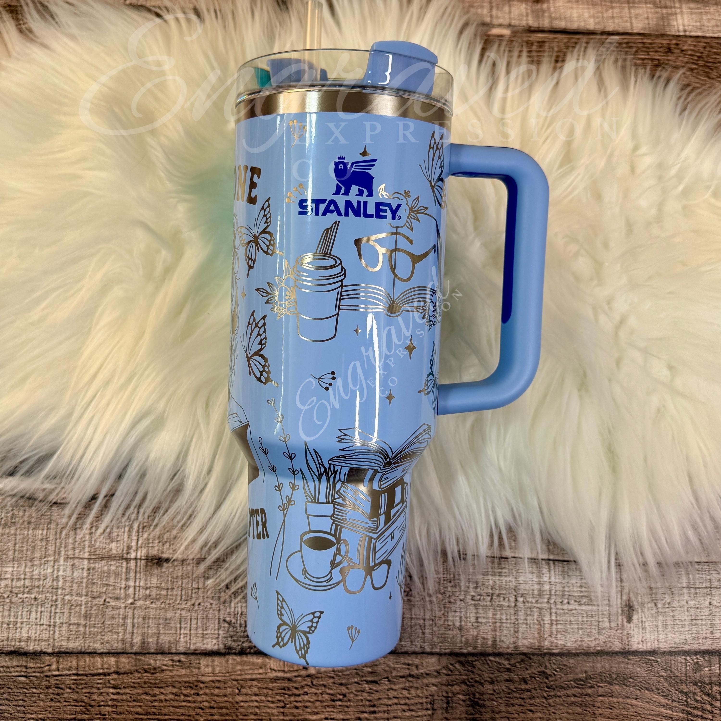 Laser Engraved Stanley Quencher Cornflower Gloss Reading Etched