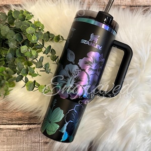 Engraved Stanley Tumbler Etched Black Chroma Stanley Hibiscus Flower Engraved Stanley Chroma Hawaiian Quencher Laser Hubiscus Floral Stanley
