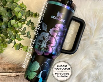 Engraved Black Chroma Authentic Tumbler: Tropical Hibiscus Flower Design