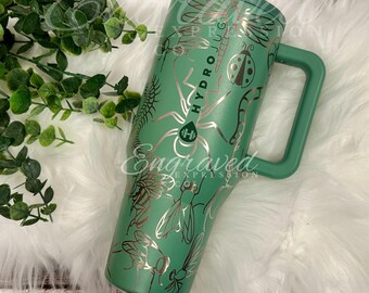 Vaso HydroJug Traveler de 40 oz con diseño de insectos y salvia, grabado personalizado, regalo para amantes de los insectos, Hydrojug con nombre personalizado.