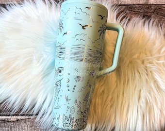 Gobelet époque brumate gravé : agave bleu BRuMATE avec motif tortue, tasse Summer Era personnalisée 40 oz gravée, verres tropicaux