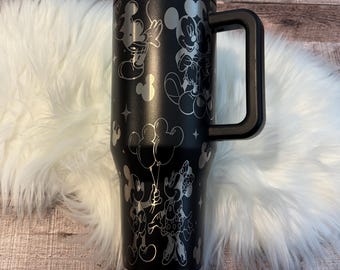 Voyageur HydroJug avec gravure noire, gobelet pour couple de souris 40 oz, tasse personnalisée avec personnage de dessin animé, cadeau pour elle, style parc à thème