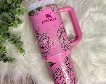 Engraved Stanley Tumbler: Peony Floral Laser Etched Quencher