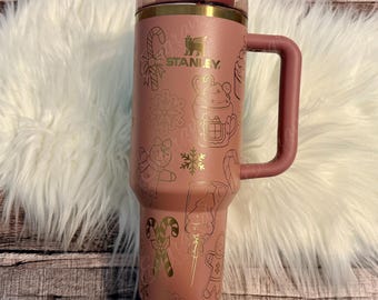 Engraved Stanley Christmas Tumbler: Laser Winter Stanley Cup, Holiday Treats-Gingerbread Theme